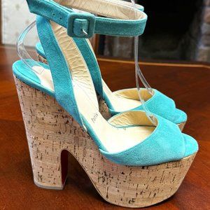 Gorgeous Christian Louboutin Suede Platform Ankle Strap Wedge EU 38.5